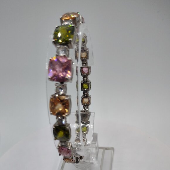 Womens Sterling Silver 925 Tennis Bracelet Sz 7" Pink/Green/Ginger-Color CZs - Picture 4 of 15